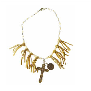 NWT Fresh Water Pearl Necklace Brass Baroque Cross